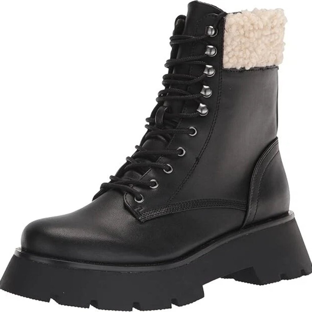 Circus by Sam Edelman Gretchen Combat Boots Black Faux Leather Shearling Womens